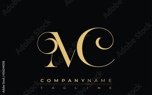 MC Abstract Creative Jewelry Logo. A stylish logo featuring golden monogram initials in an elegant and modern typography, perfect for branding