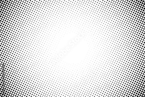 Halftone radial dot pattern fading to white center, creating dynamic contrast. ideal for abstract, modern, or vintage-themed design projects.