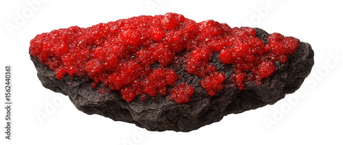 Raw cinnabar with bright red coloration and granular texture