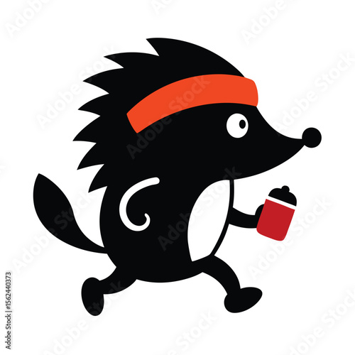 Cute hedgehog jogging with sweatband and sports gear illustration for fitness and health