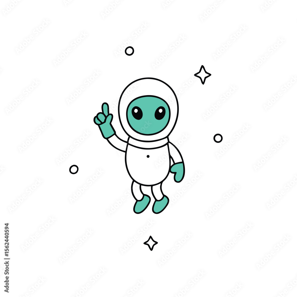 Obraz premium Charming teal alien character wearing a classic white astronaut helmet for space exploration