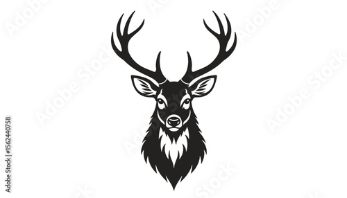 Bold deer head illustration featuring prominent antlers and intricate fur details
