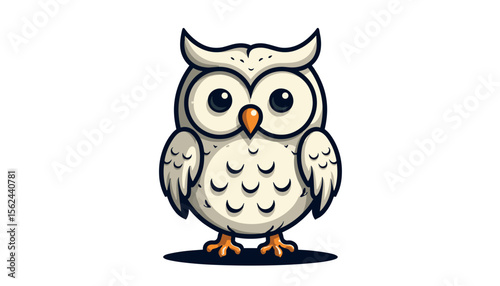 Cute cartoon owl character standing on a light background with big expressive eyes

