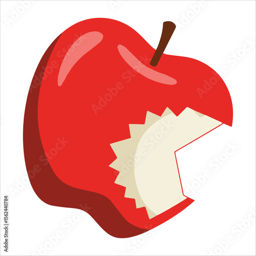 Red bitten apple with leaf vector illustration. Fresh fruit graphic perfect for healthy lifestyle branding and education themes.