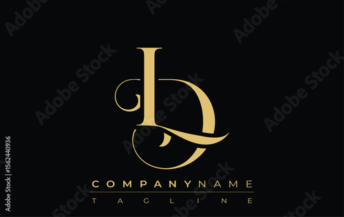 LD Abstract Creative Jewelry Logo. A stylish logo featuring golden monogram initials in an elegant and modern typography, perfect for branding
