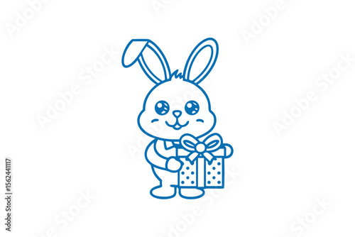Sweet bunny line art clutches a polka dot gift box happily for someone special