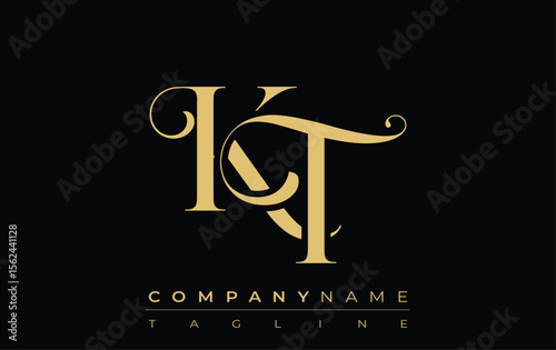 KT Abstract Creative Jewelry Logo. A stylish logo featuring golden monogram initials in an elegant and modern typography, perfect for branding