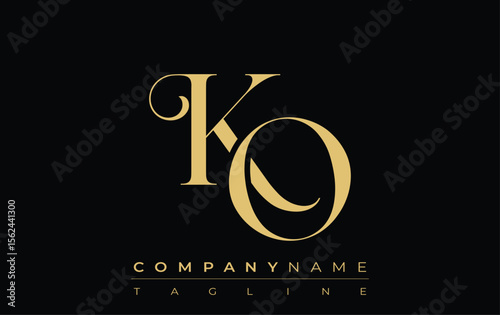 KO Abstract Creative Jewelry Logo. A stylish logo featuring golden monogram initials in an elegant and modern typography, perfect for branding