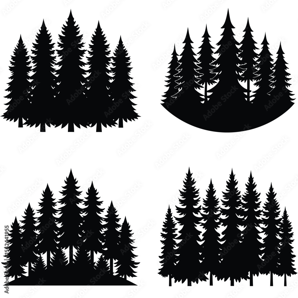 Fototapeta premium Forest Landscape Silhouette Vector – Layered Tree Scene Art