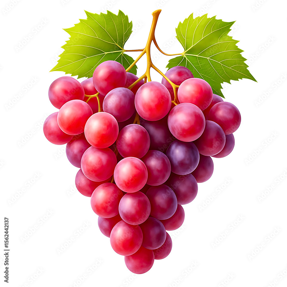 Fototapeta premium Bunch of red grapes, hanging in the air, transparent background