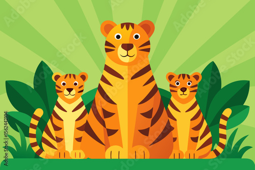 Majestic Tiger Family A Stunning Illustration of Wildlife