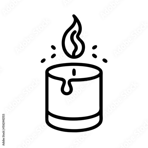 Scented candle with soft glow icon for stress relief, minimalist design, black and white on transparent background