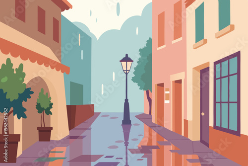 Rainy Day Charm A Charming Cobblestone Street Scene