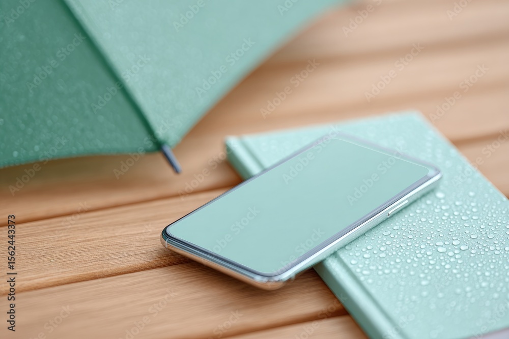 flat-lay of storm-tracking app on smartphone beside rain-drenched notebook and umbrella flat-lay of storm-tracking app on smartphone beside rain-drenched notebook and umbrella