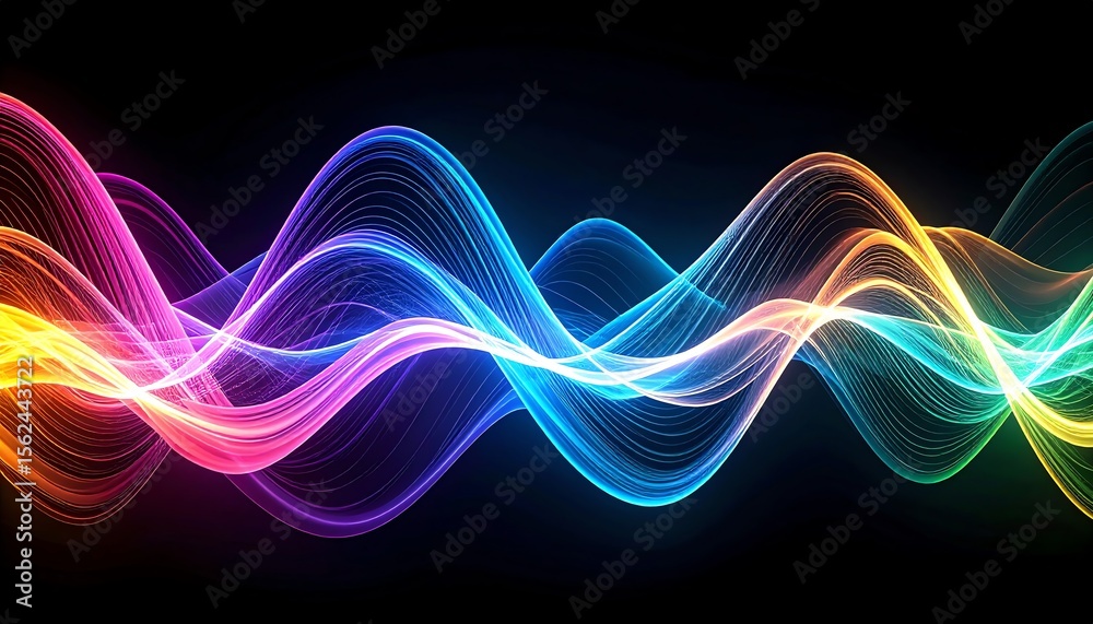 Naklejka premium Rainbow Light Waves on Black Background