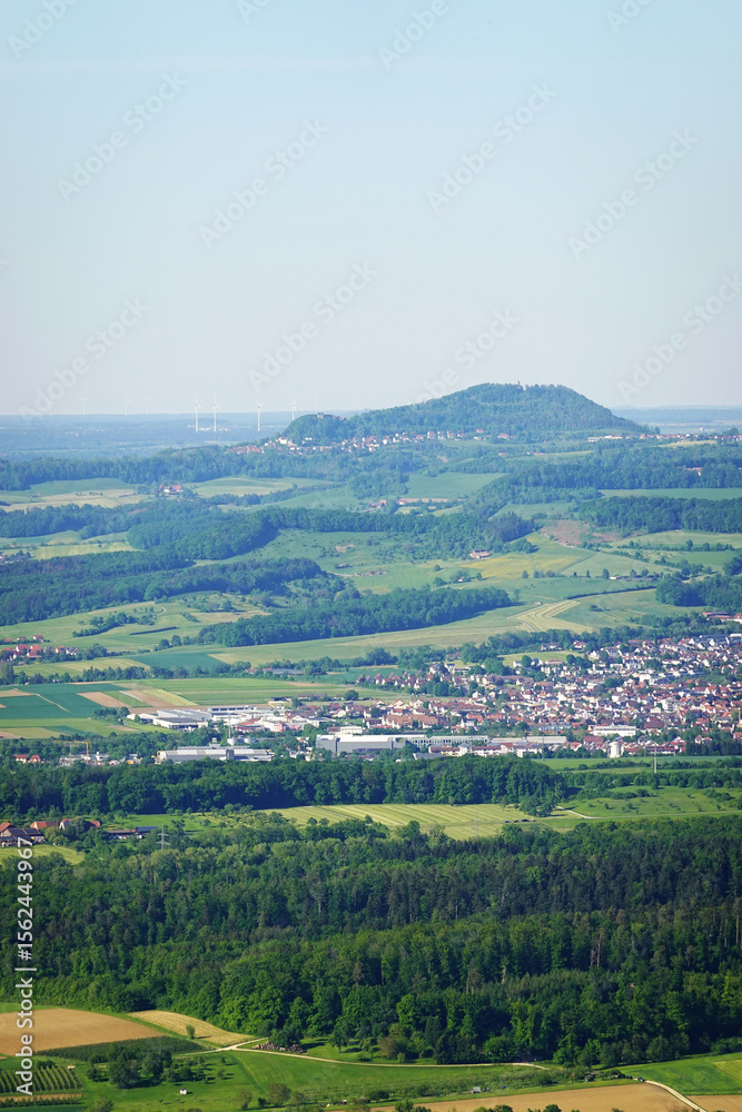 Obraz premium The view of Hohenstaufen mountain in Goeppingen region, Baden Wuerrtemberg, Germany