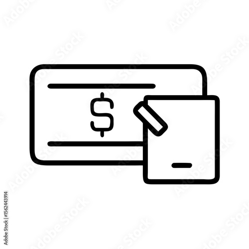 Payment method illustration with check and credit card on white background  