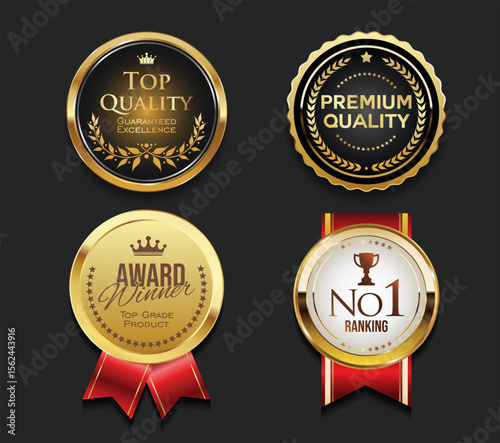 Best Seller and Premium Quality Golden Badge Premium Vector Label for Product Highlights and Promotions
