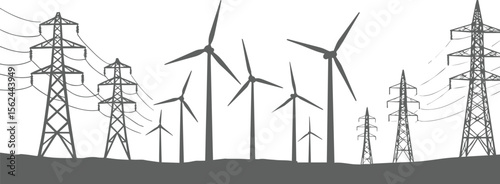 Power line tower, transmission tower with white isolate background, High voltage post or High voltage tower. Vector Illustration Png Background Template.	