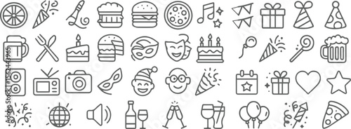 Food icons set. Collection vector black outline logo for mobile apps web or site. Alcoholic cocktails icons set. Simple outline cocktails icons isolated on white background. Set includes beer design. 