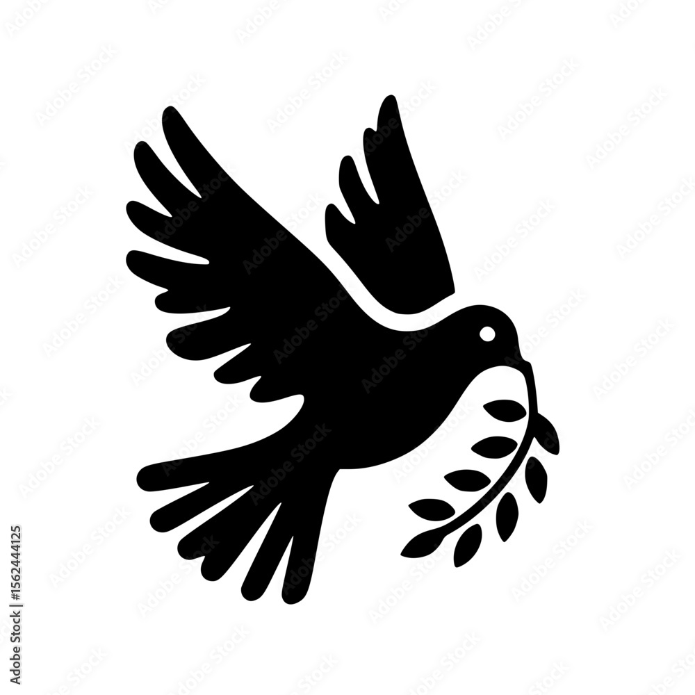 Obraz premium Minimalist Black SVG Silhouette of a Peace Dove with Olive Branch for Anti-War and Global Peace Design Projects