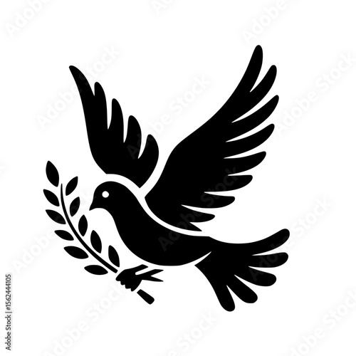 Minimalist Black SVG Silhouette of a Peace Dove with Olive Branch for Anti-War and Global Peace Design Projects