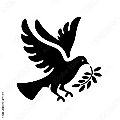 Minimalist Black SVG Silhouette of a Peace Dove with Olive Branch for Anti-War and Global Peace Design Projects