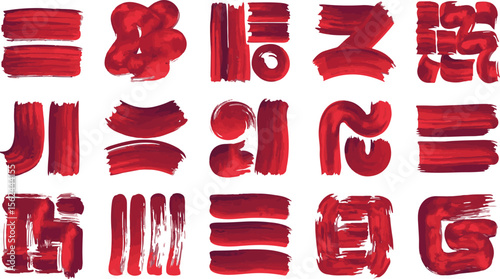 red paint splashes. Red paint brush stroke with isolated background transparent vector. Red line of paint isolated on transparent background
