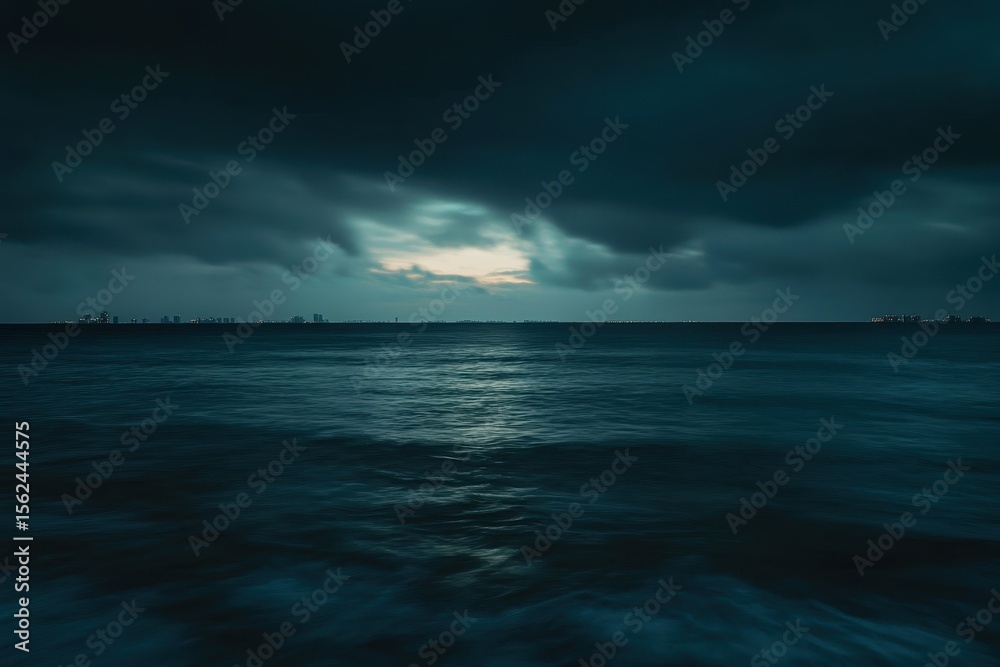 Obraz premium Nighttime ocean and skyline time lapse showcases the beauty of downtown and the seascape, Night time lapse of the ocean and skyline of downtown Miami Florida