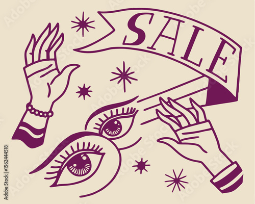 Vector illustration featuring numbers, eyes, and hands with a halftone photocopy stipple effect, ideal for a y2k nostalgia collage design, available as a dotted halftone vintage design for sale banner