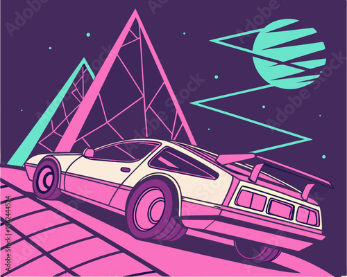 The cyberpunk concept features a unique blend of holographic and retro-futuristic 80s-90s style, complete with shape design elements that evoke a strong retro vibe