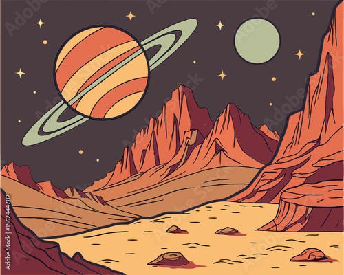 Otherworldly terrains, the surfaces of uncharted planets, rocky mountains, planetary bodies, and celestial stars