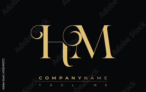 HM Abstract Creative Jewelry Logo. A stylish logo featuring golden monogram initials in an elegant and modern typography, perfect for branding
