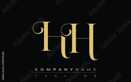 HH Abstract Creative Jewelry Logo. A stylish logo featuring golden monogram initials in an elegant and modern typography, perfect for branding