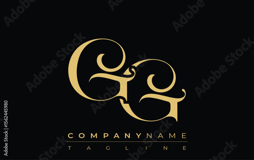 GG Abstract Creative Jewelry Logo. A stylish logo featuring golden monogram initials in an elegant and modern typography, perfect for branding