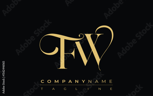 FW Abstract Creative Jewelry Logo. A stylish logo featuring golden monogram initials in an elegant and modern typography, perfect for branding