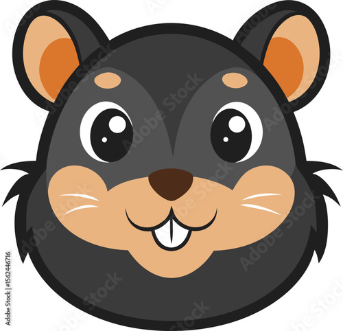 Cute cartoon hamster face with big eyes and whiskers. SVG+EPS