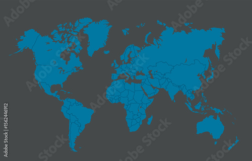 Blue World Map Outline Vector