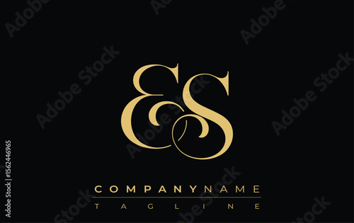 ES Abstract Creative Jewelry Logo. A stylish logo featuring golden monogram initials in an elegant and modern typography, perfect for branding
