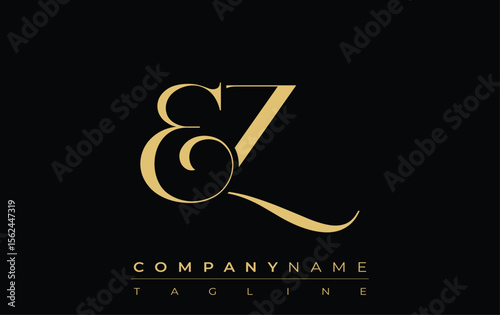 EZ Abstract Creative Jewelry Logo. A stylish logo featuring golden monogram initials in an elegant and modern typography, perfect for branding