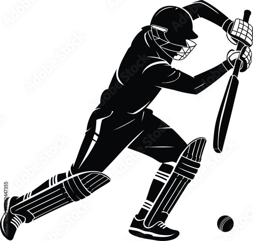 Vector Silhouette of a Cricket Batsman Playing a Shot