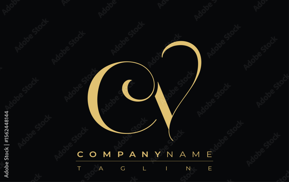 Fototapeta premium CV Abstract Creative Jewelry Logo. A stylish logo featuring golden monogram initials in an elegant and modern typography, perfect for branding