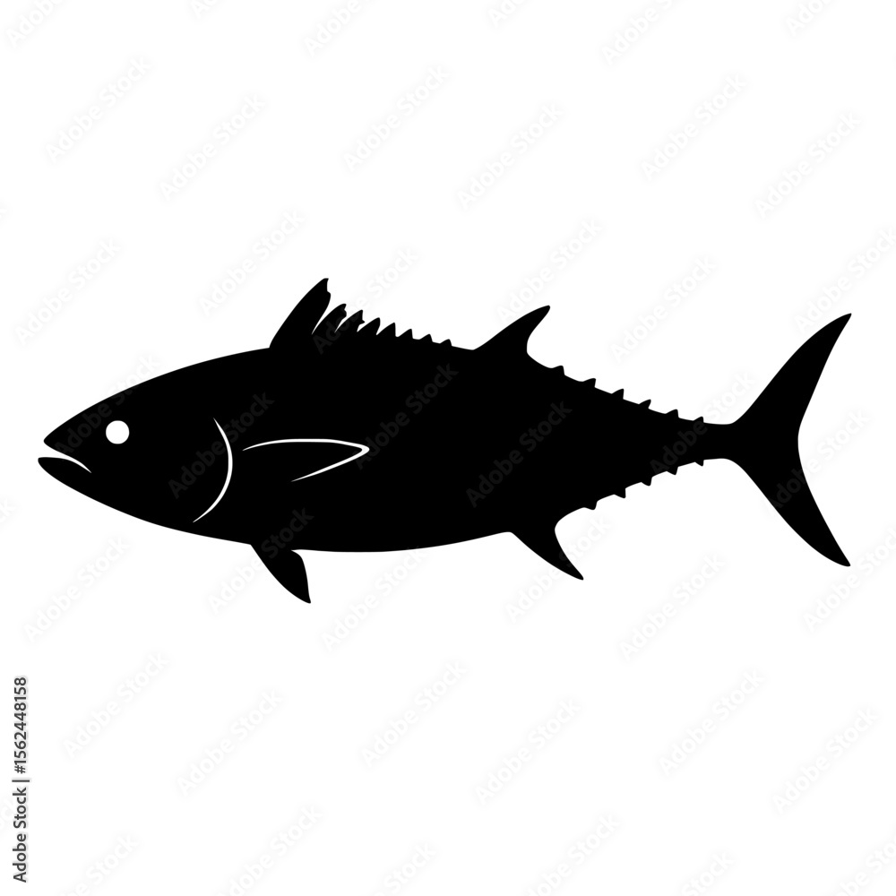 Elegant Black Bonito Fish Silhouette with Sharp Details and Dynamic Motion Elegant Black Bonito Fish Silhouette with Sharp Details and Dynamic Motion
