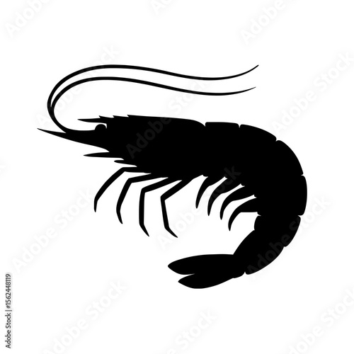 Elegant Black Silhouette of a Prawn on White Background