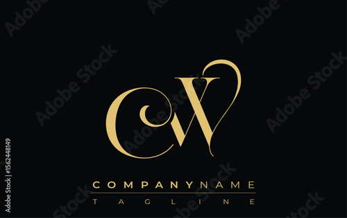 CW Abstract Creative Jewelry Logo. A stylish logo featuring golden monogram initials in an elegant and modern typography, perfect for branding
