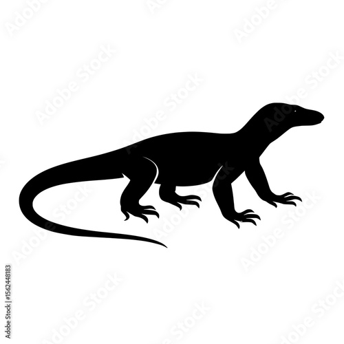 Majestic Crocodile Monitor Silhouette with Sleek Black Outline