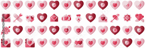 Romantic heart and love-themed vector icons in red and pink – Ideal for Valentine's Day cards, wedding stationery, or dating app UI elements