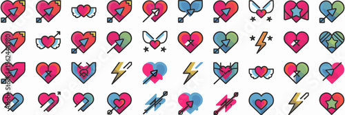 Heart vector icon collection with brush stroke and flat styles – Suitable for graphic design packs, sticker sets, or lifestyle content