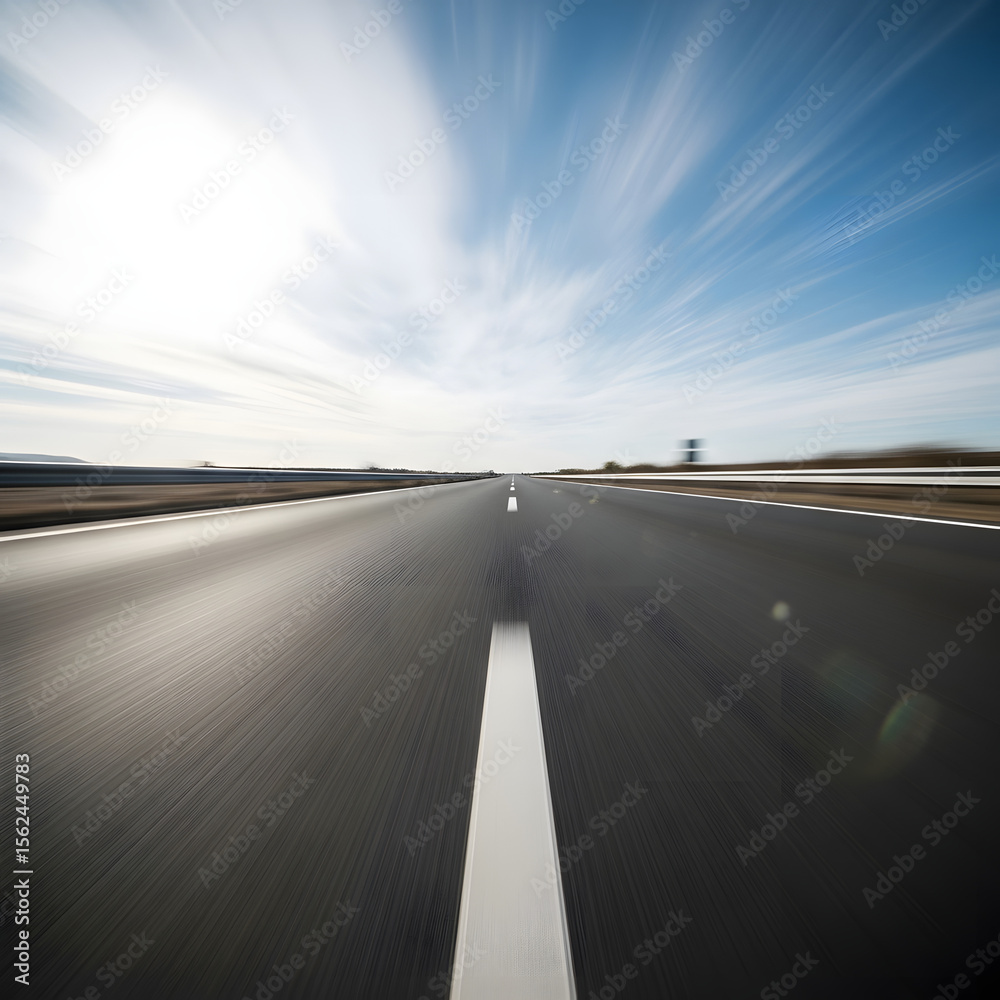 Fototapeta premium Asphalt highway stretching to a bright horizon under a dynamic sky.