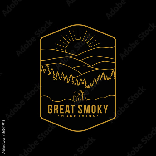 Line art Great Smokey Mountains National Park emblem patch logo illustration